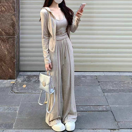 Casual Sports suit Women's 2024 Autumn Dress with a Set of High-end Fashion Sweat Pants Three-piece Western Style