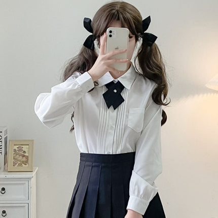 Original JK uniform organ pleat college style loose all-match white pointed collar long sleeve shirt Japanese basic top