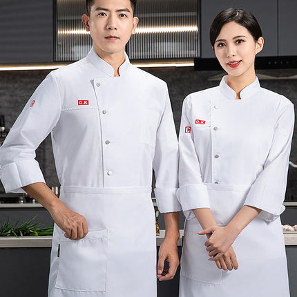 Long-sleeved chef overalls men's kitchen short-sleeved hotel high-end chef clothing breathable net hotel chef