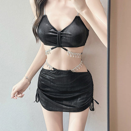 Swimsuit Feminine Bikini Diamond Chain Glitter Powder Push-Up Three-Piece Slimming Split Three-Angle Resort Hot Spring Swimsuit
