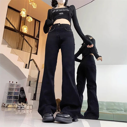 Vintage Blue High-Waisted Slimming Flared Jeans for Women, Summer Non-Stick Leg Bootcut Pants, Spring and Autumn Versatile