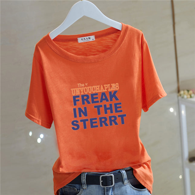2025 Comfortable Summer New Cotton Short-sleeved T-shirt Women's Korean-style All-match Round Neck Printed Letter Top Base Trendy