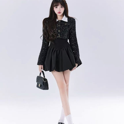 French Retro Hepburn Style Black Square Neck Dress for Women Autumn and Winter Birthday Dress Princess Style Puffy Short Skirt