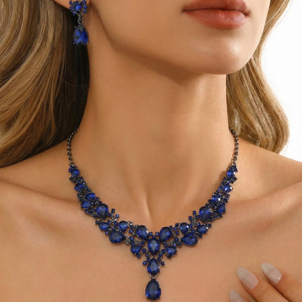 Cross-border Explosions European and American Rhinestone Bride Necklace Earrings suit Banquet Party Exaggerated Fashion Women's Dress Accessories