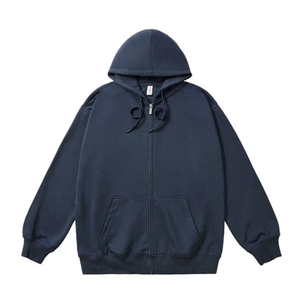 Loose version of the earth color 320G zipper hooded moss green light green grass green solid color simple sweater for men and women