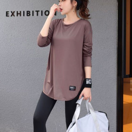 Mid-Length Hip-Covering Running Trendy Fitness Clothing Women's Tops Loose Belly-Covering Quick-Drying Yoga Large Size Spring and Autumn Clothing