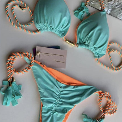 2023 Hand-Woven Rope Bikini European and American New Sexy Women's Swimsuit Multi-Color Bikini Split Swimsuit
