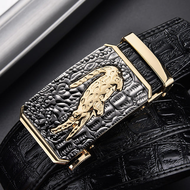Men's Crocodile Pattern Leather Belt with Alloy Automatic Buckle, High-Quality Belt for Men, Casual and Business Versatile, Crocodile Pattern with a High-End Feel