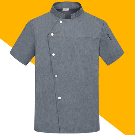 High-End Blue Chef Work Clothes Men's Short-Sleeved Summer Hotel Chef Clothing Women's Breathable Mesh Catering Kitchen Long-Sleeved