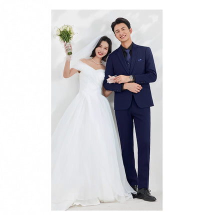 Men's Three-Piece Korean Style Slim Dress Business Professional Formal Wear Men's Groom Wedding Suit Suit