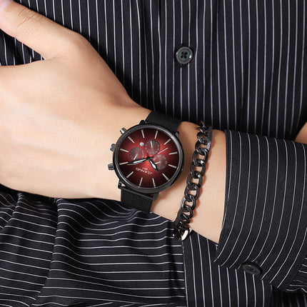 Korean Fashion Men's Mesh Band Watch Fashion Calendar Quartz Watch Business Casual Business Men's Cool Blue Watch