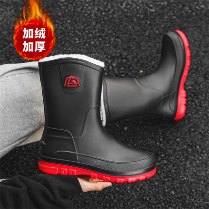 New Men's Waterproof Shoes, Rain Boots, Non-Slip Rain Boots, Mid-Calf Fashion Rubber Shoes, Korean Style Slip-Ons, Casual Wholesale Cross-Border