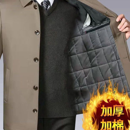 One-Piece Drop-Shipping Men's Autumn and Winter Casual Jacket for Middle-Aged Men, Lapel Light Business Cotton Coat Jacket, Dad's Outfit