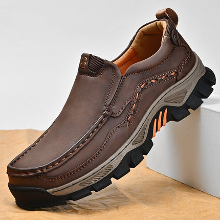 Cross-border plus size men's shoes autumn retro breathable wear-resistant big head leather shoes outdoor low-top sports leisure tooling shoes