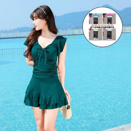 Swimsuit Women's one-piece Skirt plus size chubby girl Covering Belly Slim 200 Jin Increase Hot Spring Slight Fat Advanced Sense Quick Drying