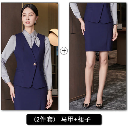 High-End Professional Suit Women's Long-Sleeved New Vest Skirt Bank Manager Business Formal Wear Hotel Front Desk Work Clothes