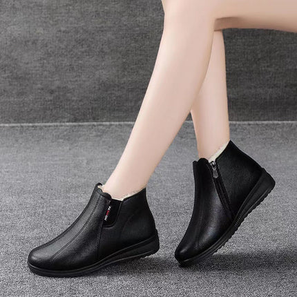Women's cotton shoes winter non-slip fleece-lined thick grandma shoes warm waterproof cotton boots middle-aged and elderly leather shoes flat shoes