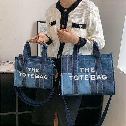 Bags for Women 2025 Cross-Border New Embroidered Letters Hand-Held Crossbody Bag Denim Blue Retro Splicing Tote Bag