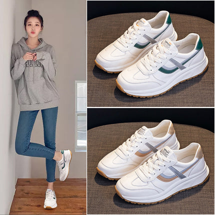 White Sneakers for Women with Platform Soles, 2026 Spring and Autumn New Versatile Trendy Waffle-Style Genuine Leather Sports Sneakers
