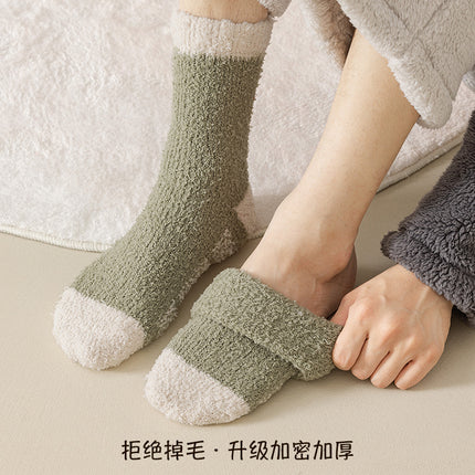 Coral velvet socks men's autumn and winter fleece-lined thick lint-free warm home floor socks foot-warming sleep socks