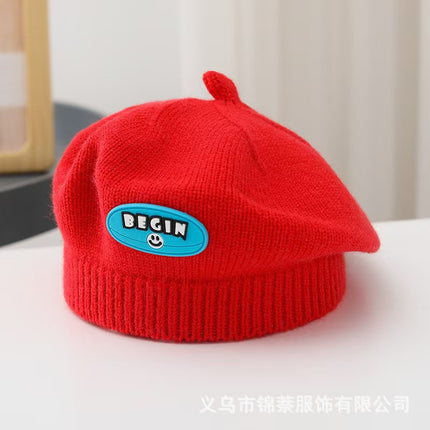 Spring and Autumn Korean Style Baby Boy and Girl Candy Color All-match Knitted Beret Children's Western Style Casual Wool Hat Paintler Hat