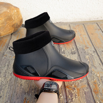 One Piece Free Shipping Cross-Border New Fashion Short-Tube Water Shoes, Waterproof and Non-Slip for Outdoor Wear, Fleece-Lined Kitchen Rain Shoes for Men