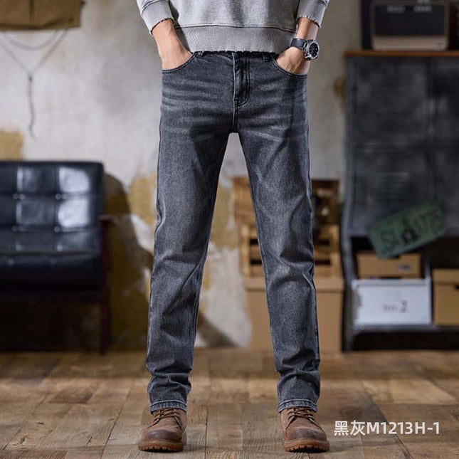 Men's Jeans Spring and Autumn Straight-Leg Trendy Classic Retro Cotton Stretch Comfortable Breathable Versatile Slim-Fit Pants Trendy Brand