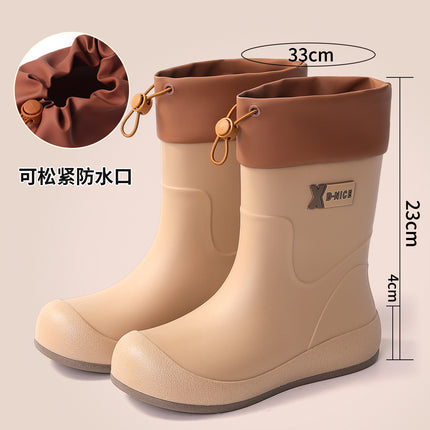 Casual White Campus Style Rubber Shoelaces, Waterproof Shoes, Rain Boots, Khaki Rain Boots, Urban Work Clothing Non-Slip Women's Water Boots