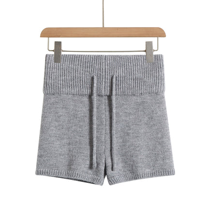 Wholesale hot girls sexy low waist slim hip knitted shorts women's elastic tight drawstring solid color knitted hot pants tide