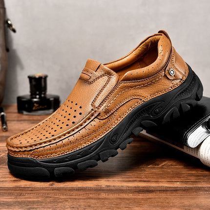 Tooling Shoes Men's 2025 New Summer Breathable Hollow-out Leather Shoes Men's Genuine Leather Outdoor Sports Mountaineering Low-top Casual Shoes