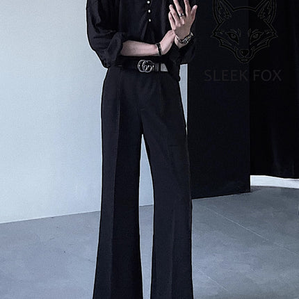 Summer Ice Silk Thin Casual Flared Dress Pants for Men, High-End Drape Business Stylish Floor-Length Breathable Suit Trousers