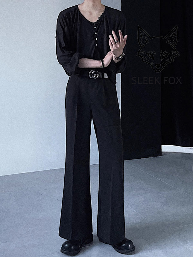 Summer Ice Silk Thin Casual Flared Dress Pants for Men, High-End Drape Business Stylish Floor-Length Breathable Suit Trousers