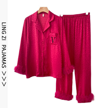 [Charming light feather] high-definition feather pajamas for women autumn and winter light luxury ins high-grade European and American fashion home wear for women