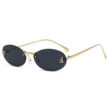 Red Rimless Sunglasses with Letter F Cutout, European and American Fashion Trend High-Value Women's Sunglasses
