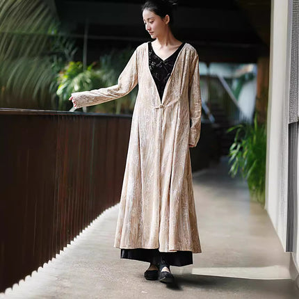 Velvet National Style Printed One Button Cardigan New Chinese Style Cold Style dress
