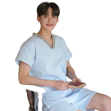 Cotton Sweat Steaming Suit Waffle Fabric Men and Women Couple Sauna Bathing Suit Massage Foot Massage Suit Large Size Home