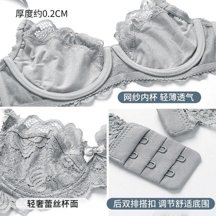 Cross-border Sexy Lace Underwear Women's Thin Transparent Large Chest Small plus size Bra Anti-sagging Upper Bra suit