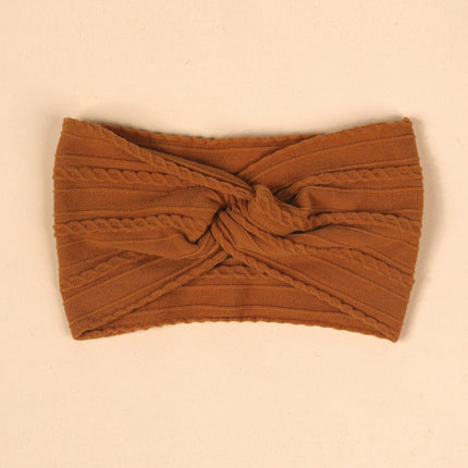 Cross-Border Kidsren's Hair Accessories European and American Popular Baby Cross Headband Jacquard Twist Bow Baby Pure Color Hairband