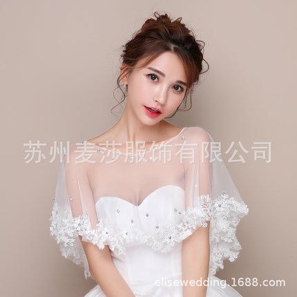 Spot Mesh Lace Shawl Women's Thin Pullover Cloak Bride Wedding Dress Wedding Shawl Ebay Amazon