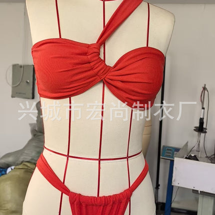 2026 Russian Little Girl Bikini European and American Ins Sexy Backless Swimsuit Plus Size One-Shoulder Swimsuit
