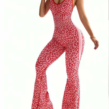 Hot-Selling Leopard Print Flared Jumpsuit in Stock, Amazon Yoga Jumpsuits, Hot-Selling Yoga Jumpsuits Wholesale