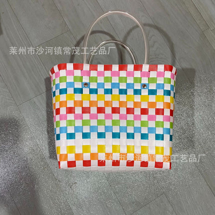 Woven Straw Basket Bag Ins Pastoral Style 9 Colors PU Lining Medium / Sac Panier Paille Tressé Style Ins Pastoral 9 Couleurs Doublure PU Moyen