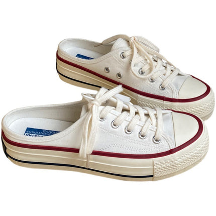 Thick-Soled Canvas Shoes, Half-Flop Women's Shoes, White Shoes for Women, 2025 Spring New Style, Heelless Slip-On Half-Stepping Lazy Shoes for Women