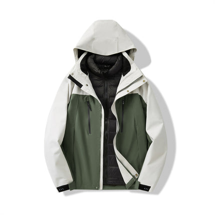 Windproof and Waterproof Three-in-One Down Jacket Fleece Graphene Hooded Work Clothes Jacket Work Clothes Printing