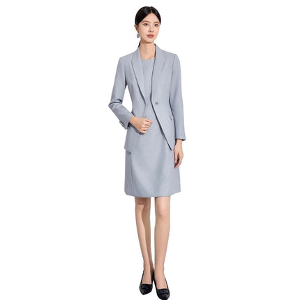 Spring and Autumn Fashion New Gray Blue Suit suit Slim-fit Slimming High-end Professional Women's dress Dress OL