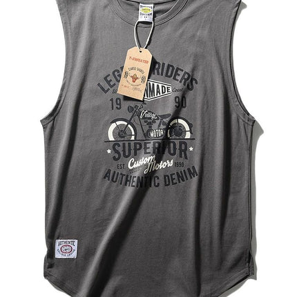 Ami Khaji Technology Printed Round Neck Sports Leisure Wash Cotton Couples Vintage Garden Swing Side Split Vest