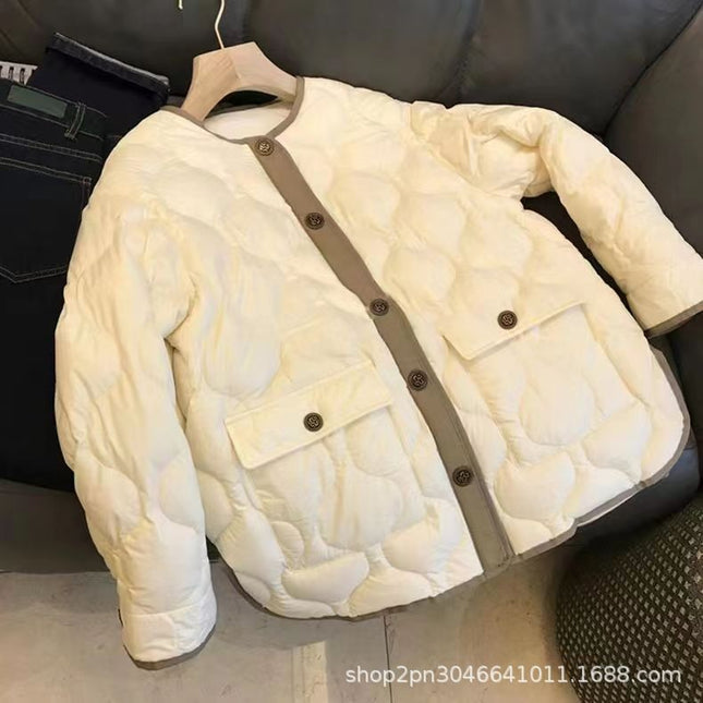 Light Down Cotton-padded Jacket Women's Short 2024 Winter Clothes New Style Socialite Round Neck Chanel Style Cotton Warm Top