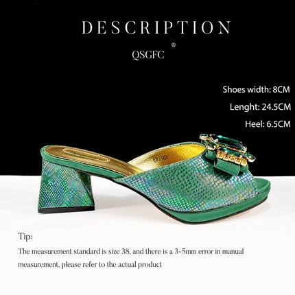 Cross-border Women Open Toe High Heel Slippers Snake-like Fabric Bright Eye Diamond Buckle Decoration Square Soft Bag Fashion Shoe Bag
