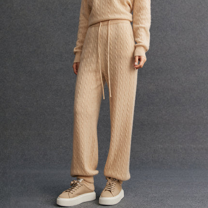 Autumn and Winter Versatile Cashmere Women's Fashion Casual New Simple Urban Cable Cashmere Pants Sweatpants Retro Style