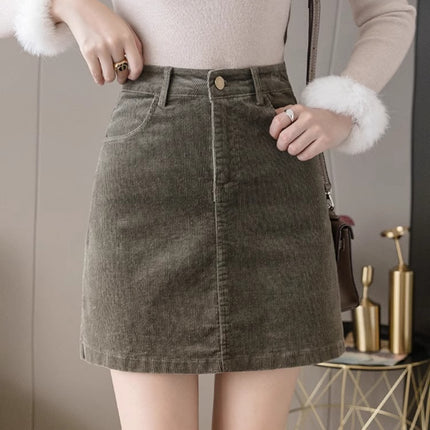 Curry Color High Waist Slimming Corduroy Skirt New Autumn and Winter Petite Hip Skirt Elegant A- line Skirt 2024 Women